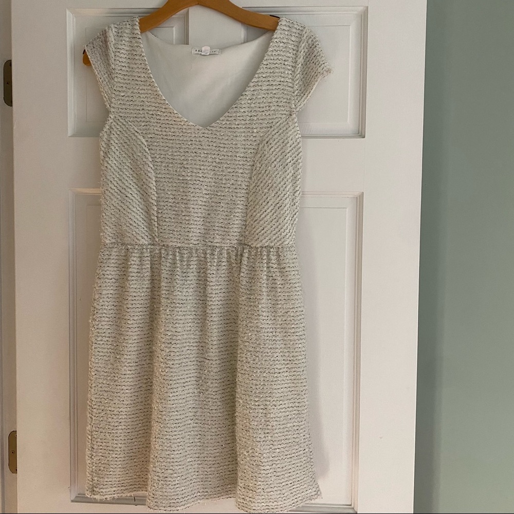 Socialite White Tinsel Fuzzy Dress Large Cap Sleeve Sparkly Winter Party